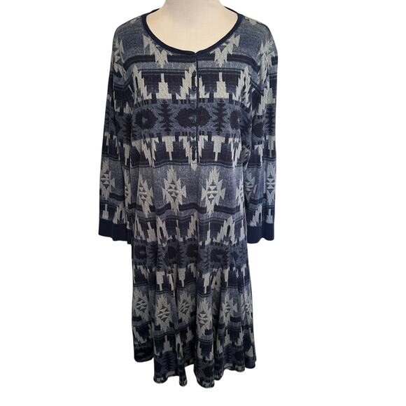 LRL Lauren Jeans Aztec Henley Dress Womens Size 2X Blue Western Boho Soft - Picture 2 of 6